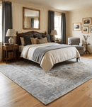 Distressed Hand Knotted Traditional Wool Area Rug in Silver and Rust - Custom Made