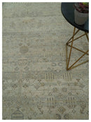 Distressed Silver And Beige Hand Knotted khotan design Custom Made wool area rug by The Rug Decor