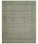 Distressed Silver And Beige Hand Knotted khotan design Custom Made wool area rug by The Rug Decor