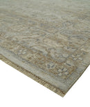 Distressed Silver And Beige Hand Knotted khotan design Custom Made wool area rug by The Rug Decor
