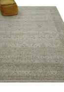 Distressed Silver And Beige Hand Knotted khotan design Custom Made wool area rug by The Rug Decor