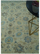 Distressed traditional Design Blue And Beige Hand Knotted 8x10 Wool Area Rug