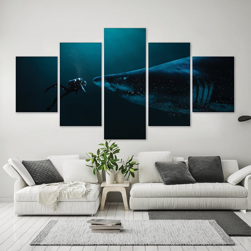 Diver and Shark Canvas - 5 Panel