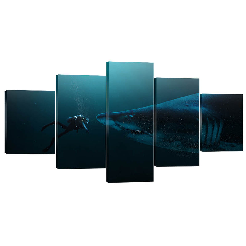 Diver and Shark Canvas - 5 Panel