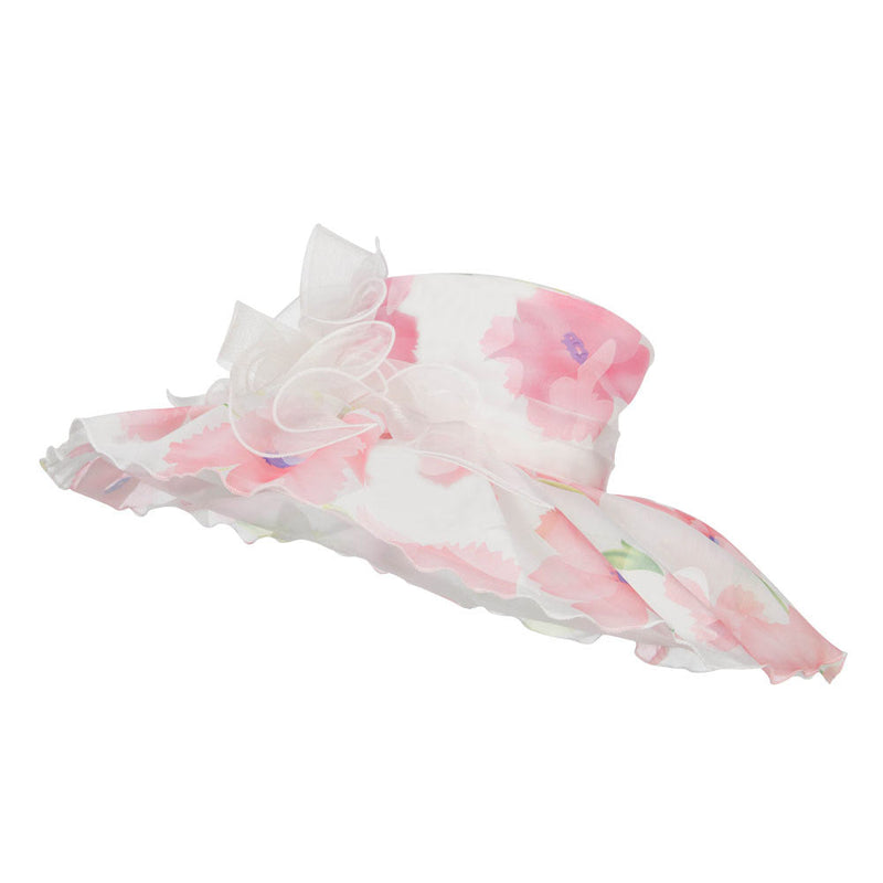 Floral Printed Double Brim Organza Hat