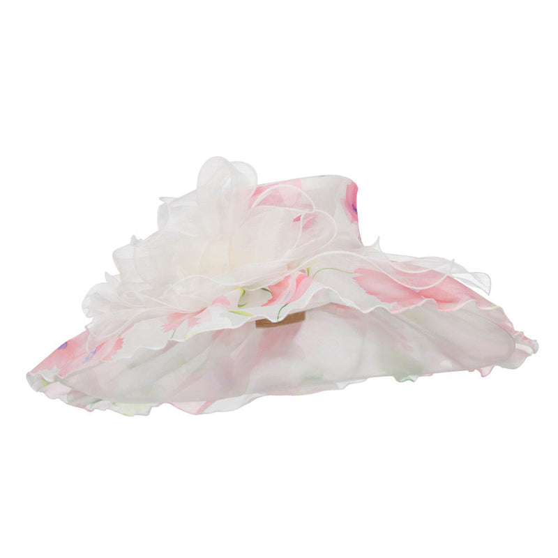 Floral Printed Double Brim Organza Hat