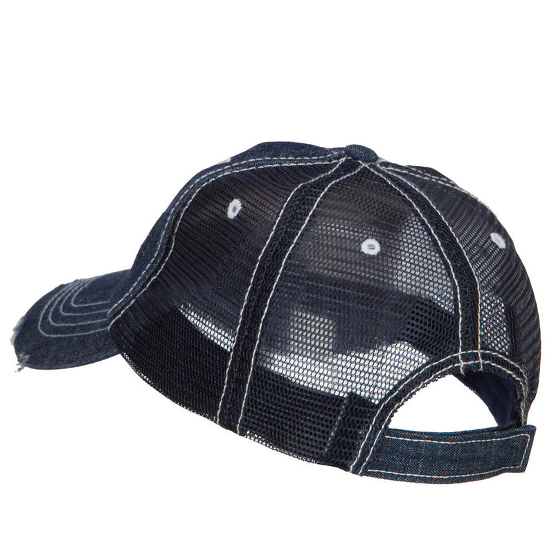 6 Panel Denim Frayed Mesh Cap