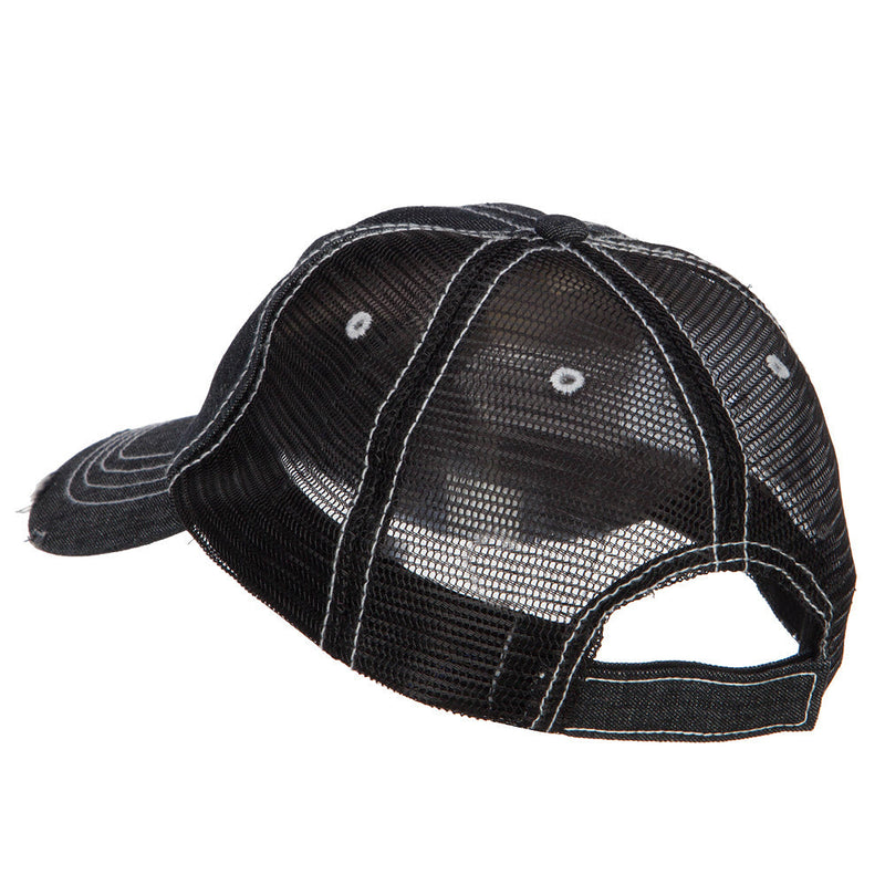 6 Panel Denim Frayed Mesh Cap