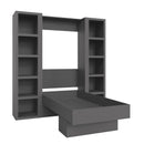 Easy-Lift Twin Murphy Wall Bed in Dark Grey with Two Bookshelves