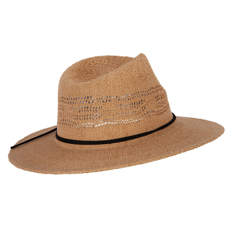 Women's Paper Open Weave Designed Crown Large Brim Fedora Hat