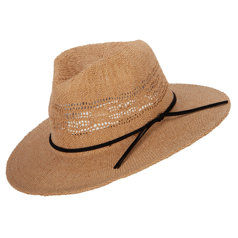 Women's Paper Open Weave Designed Crown Large Brim Fedora Hat