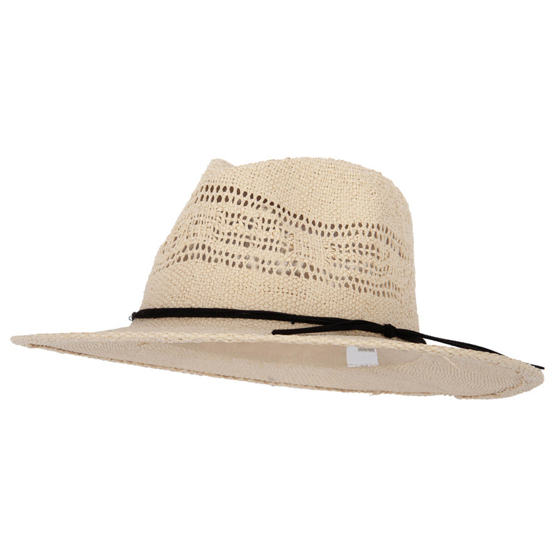 Women's Paper Open Weave Designed Crown Large Brim Fedora Hat