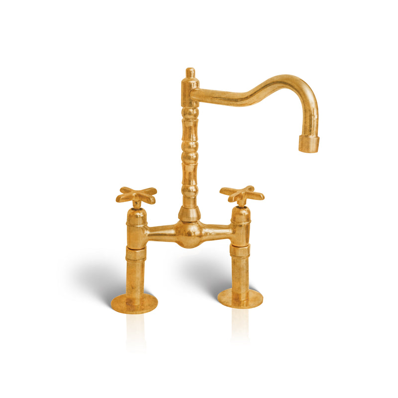 Unlacquered Brass Old Style Deck Mount Kitchen Faucet