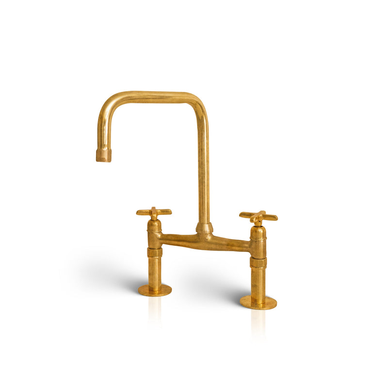 Unlacquered solid brass 8" Brass Bridge faucet with square spout