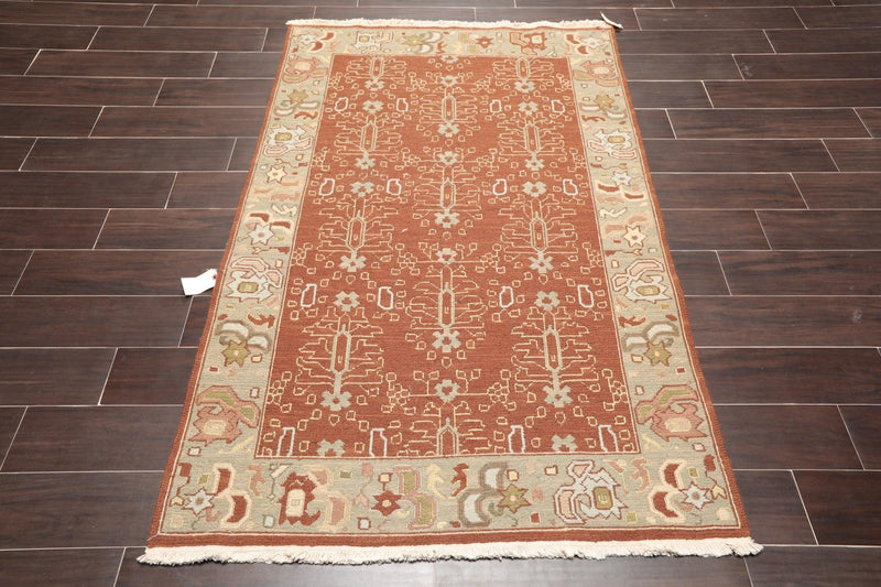 3'10" x 5'10" Hand Knotted Wool Reversible Panel Area Rug Brown