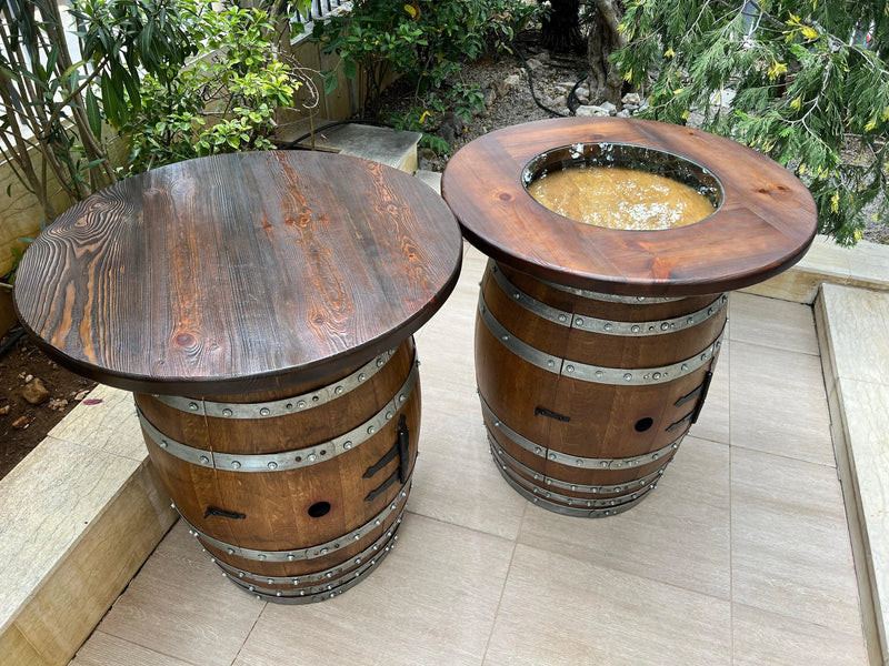 Double Oak Barrel Pub Table Set, Bourbon Wine Barrel Cabinet, Door Storage with Stemware Shelf, Barrel Cabinet, Barrel Bar, Whiskey Barrel Bar, Liquor, Wine Barrel Cabinet