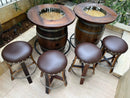 Whiskey & Wine Barrel Double Bar Set — Wood or Glass Top, 0–8 Stools
