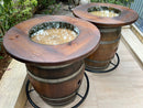 Whiskey & Wine Barrel Double Bar Set — Wood or Glass Top, 0–8 Stools