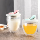 Double deck insulated glass mug with white lid – kitchen water cup by Decorbites