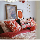 Double happiness embroidered red traditional lumbar pillow bedroom case by Decorbites