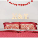 Double happiness embroidered red traditional lumbar pillow bedroom case by Decorbites