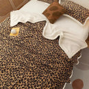 GobekUsa Double Layer Leopard Print Coral Fleece Blanket - 150X200Cm Office Bedspread