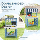 Double-sided Wooden Play Kitchen and Grocery Stand with Stoves for Kids 3+ Years Old by LJGDeals