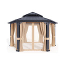 [13X15FT] Alora Double-Tier Hexagonal Metal Hardtop Patio Gazebo With Curtains (SAK84137)