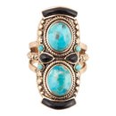 Double Up Blue Turquoise and Black Onyx Golden Ring