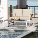 Patio Loveseat Sofa with Coffee Table Set with Thick Cushions by LJGDeals