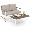 Patio Loveseat Sofa with Coffee Table Set with Thick Cushions by LJGDeals