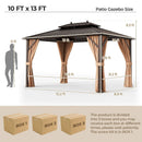 10x13ft Double-Roof Patio Hardtop Gazebo with Galvanized Steel Roof Netting and Curtains-Coffee by LJGDeals