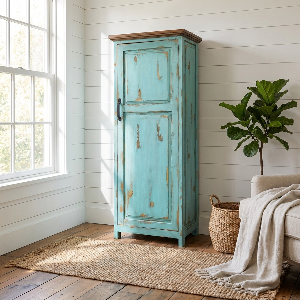 Large Rustic Cabinet for storage in Oldie Turquoise, photo 4 of 9