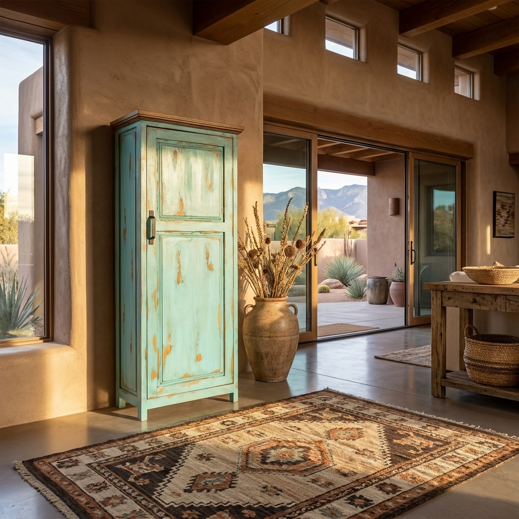 Large Rustic Cabinet for storage in Oldie Turquoise, photo 3 of 9