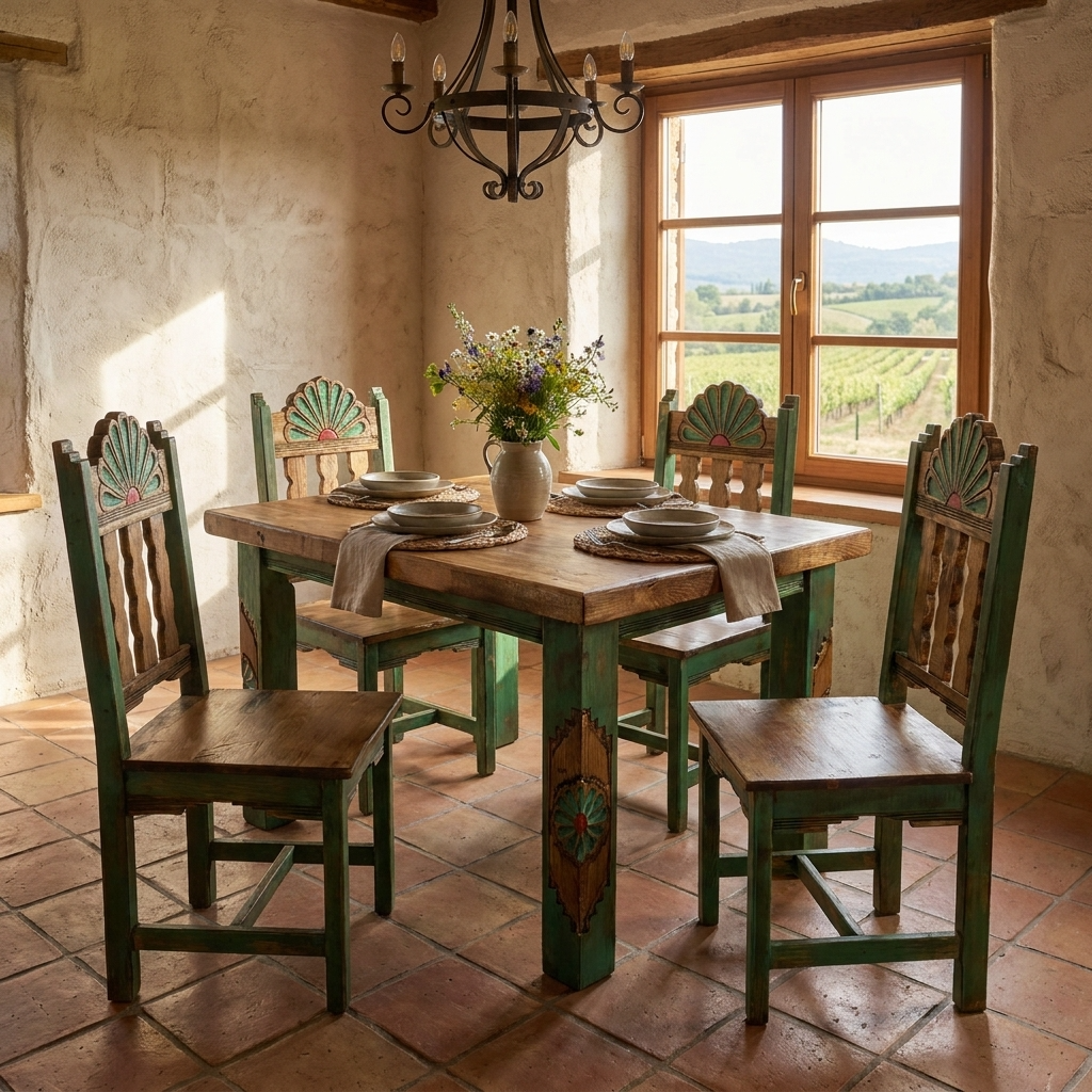 Rosetta 4' Dining Table and 4 Rosetta Chairs in Green, photo 2 of 3