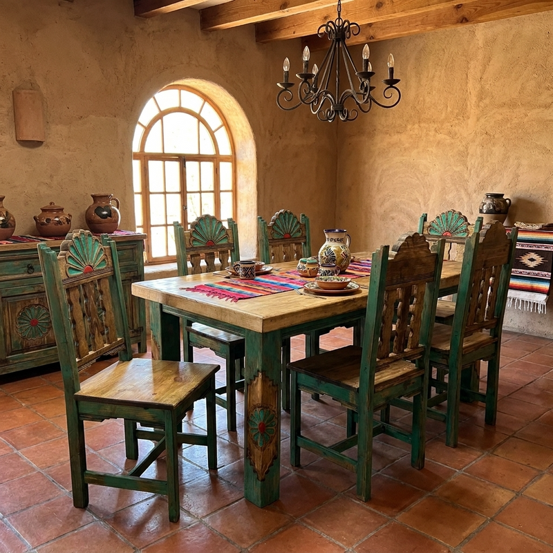 Rosetta 6' Dining Table and 6 Rosetta Chairs in Green, photo 3 of 5