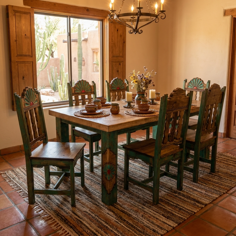 Rosetta 6' Dining Table and 6 Rosetta Chairs in Green, photo 4 of 5