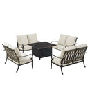 Black Aluminum Fire Table Set with Four Deep Seating Loveseats