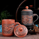 Dragon phoenix thermo coffee mug brown ceramic kitchen travel cup by Decorbites