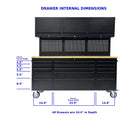 72 inch Rolling Tool Chest with Light & Power Strips, Workbench, Upper Cabinets & Pegboard