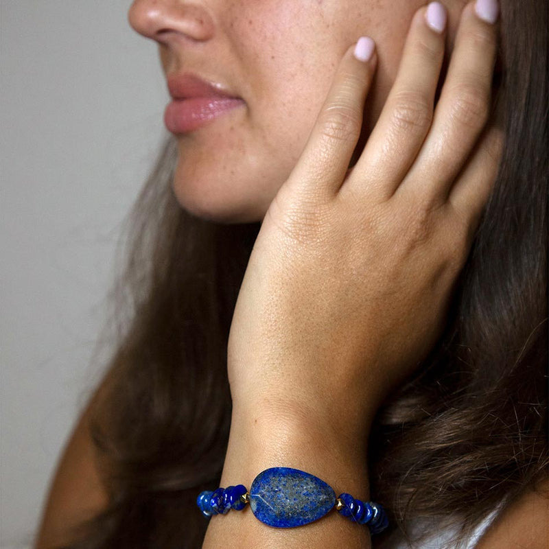 Dreamy  Blue Lapis Chunky Golden Bracelet