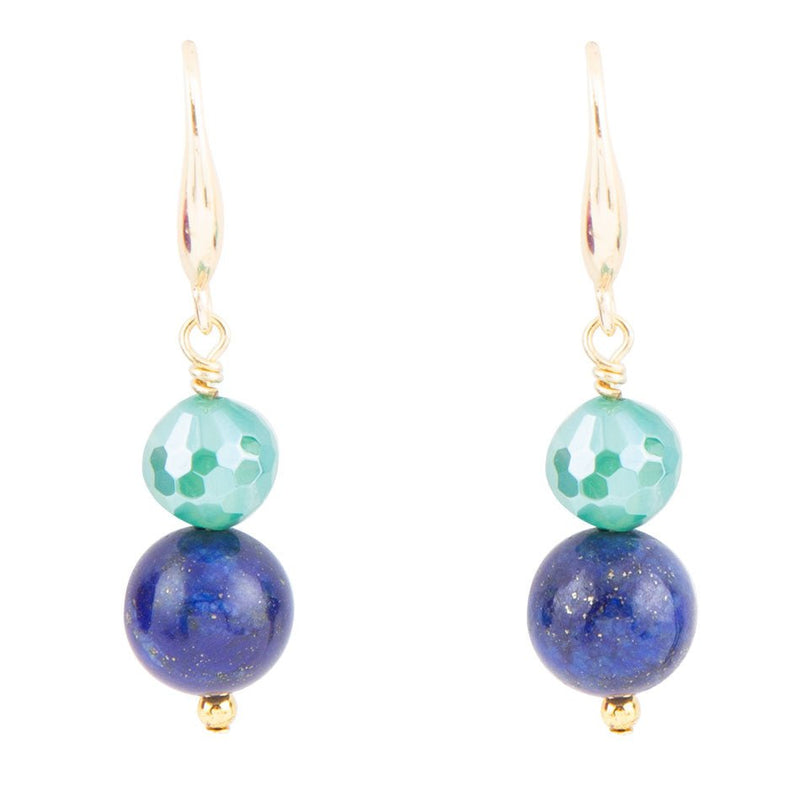 Dreamy Blue Lapis Green Golden Drop Earrings