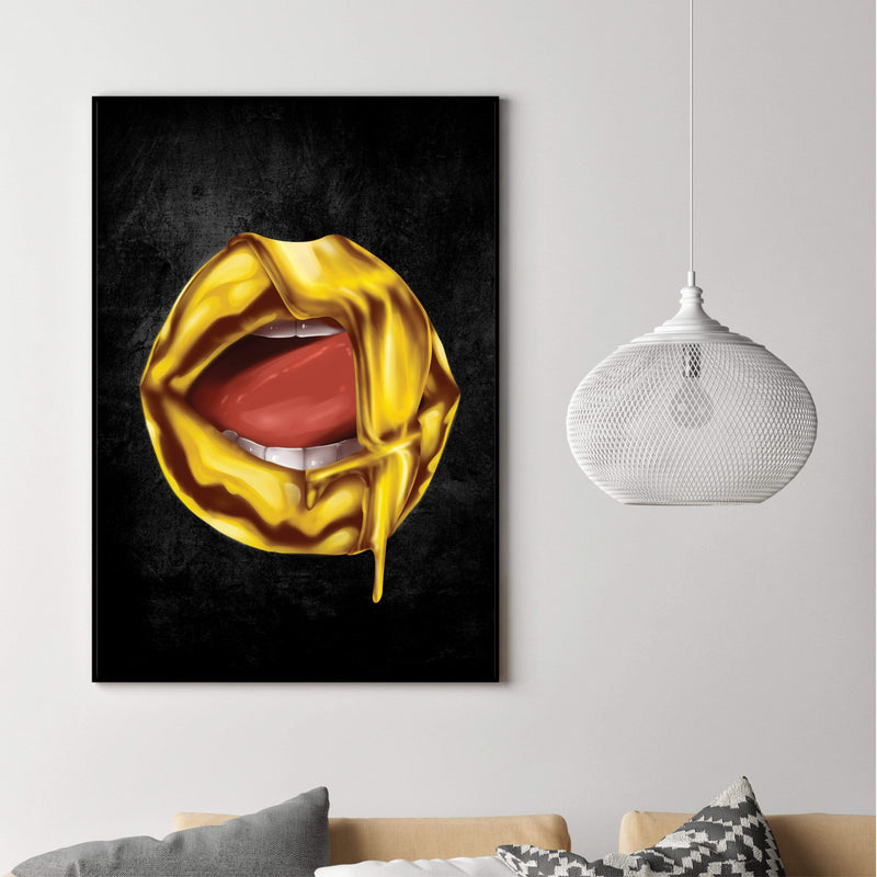 Dripping Gold Lips Canvas