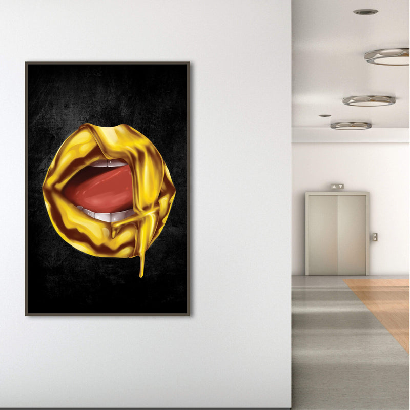 Dripping Gold Lips Canvas