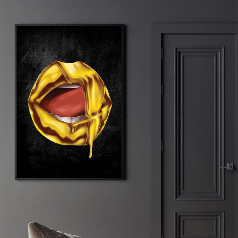 Dripping Gold Lips Canvas