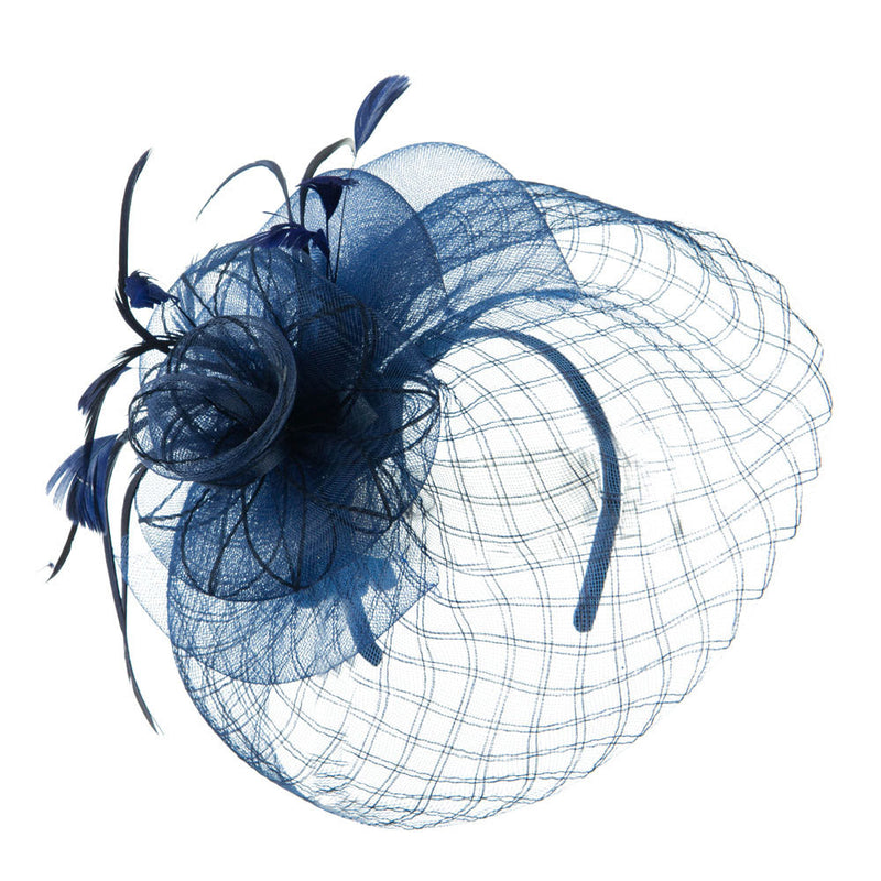Spiral Design Net Fascinator with Feathers