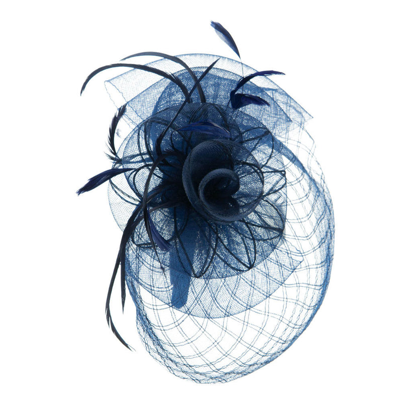Spiral Design Net Fascinator with Feathers