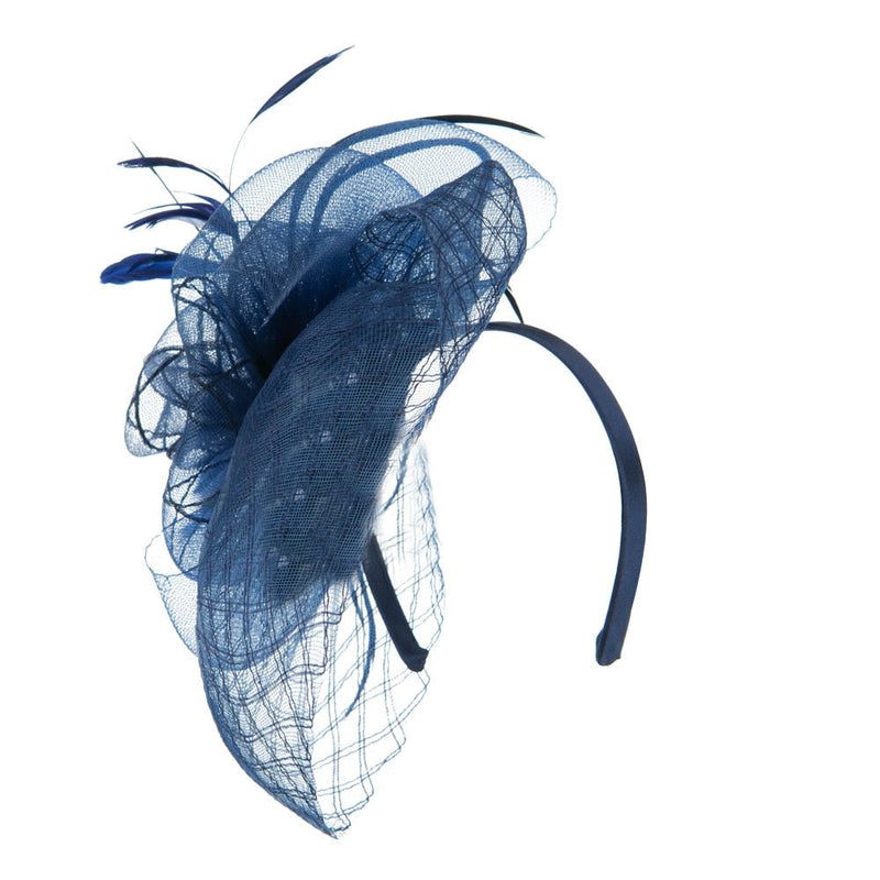 Spiral Design Net Fascinator with Feathers