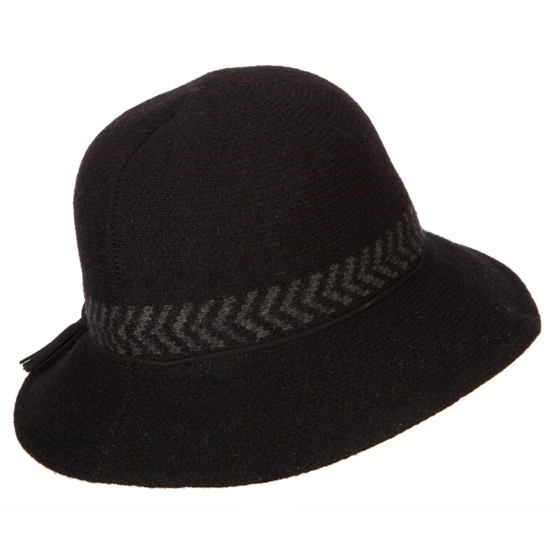 Women's Wool Designed Crown Suede Tie with Tassels Yarn Bucket Hat