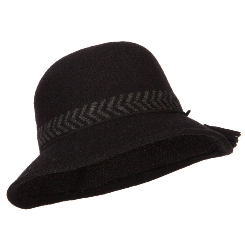 Women's Wool Designed Crown Suede Tie with Tassels Yarn Bucket Hat